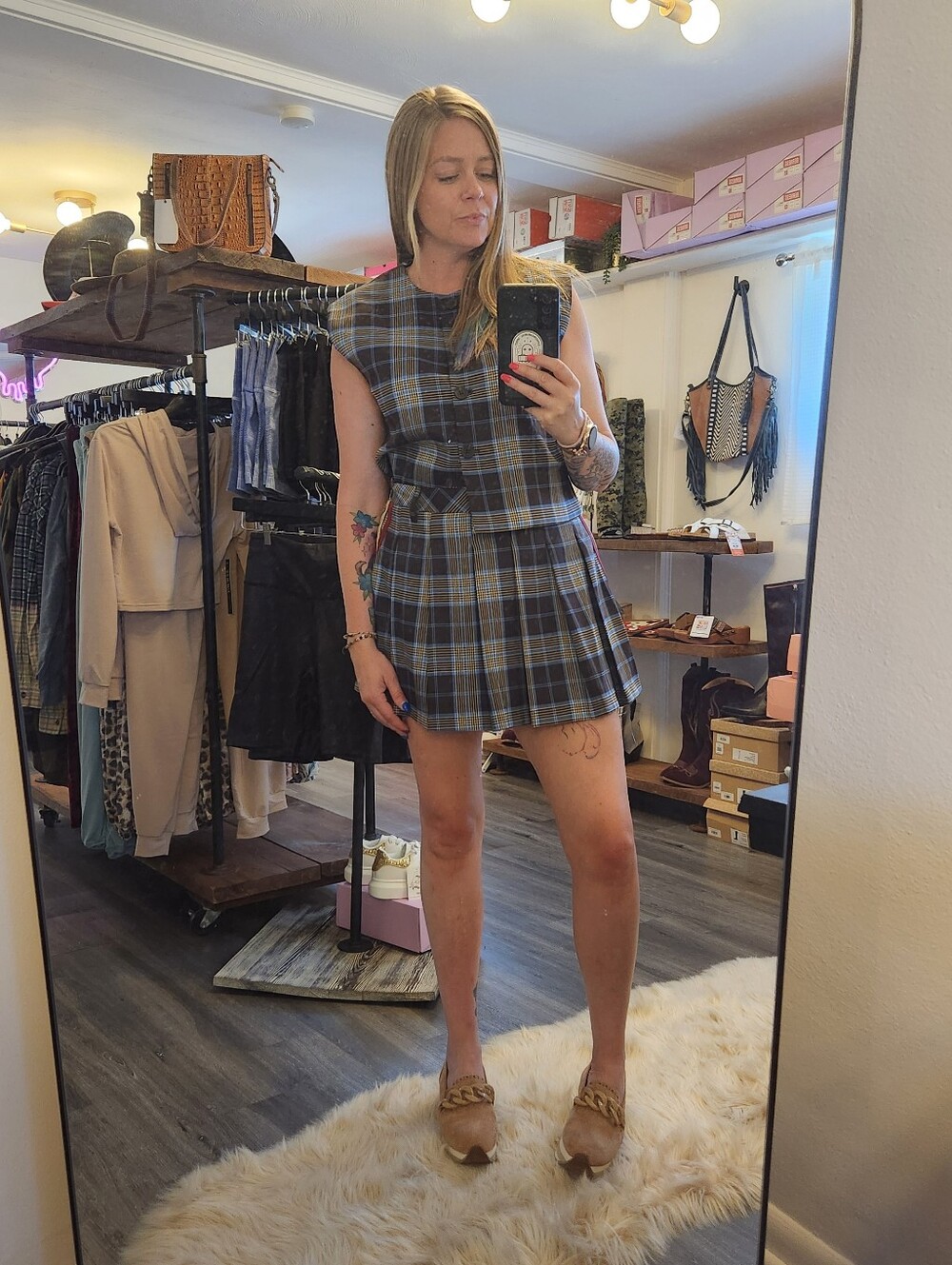 Steve Madden Alessa Plaid Vest Blue And Brown